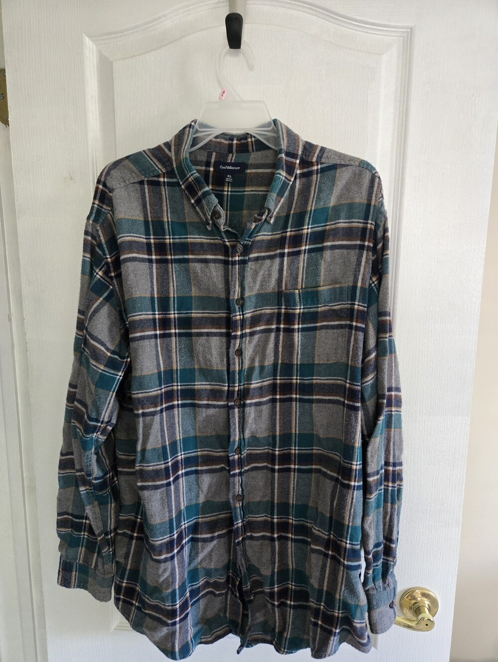 Croft And Barrow Plaid Shirt 100% Cotton Green Grey Brown White Flannel Women XL